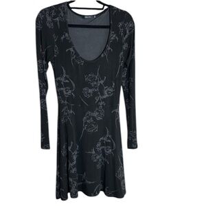 Obey Black Fit and Flare Long Sleeve Dress with Burnout Floral Design
